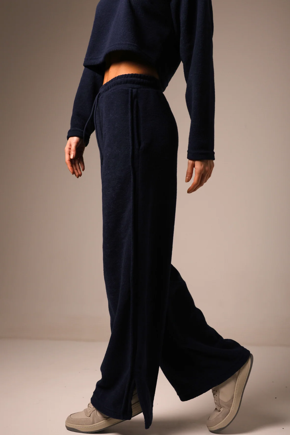 Wide Leg Boucle Navy Blue - Image 3
