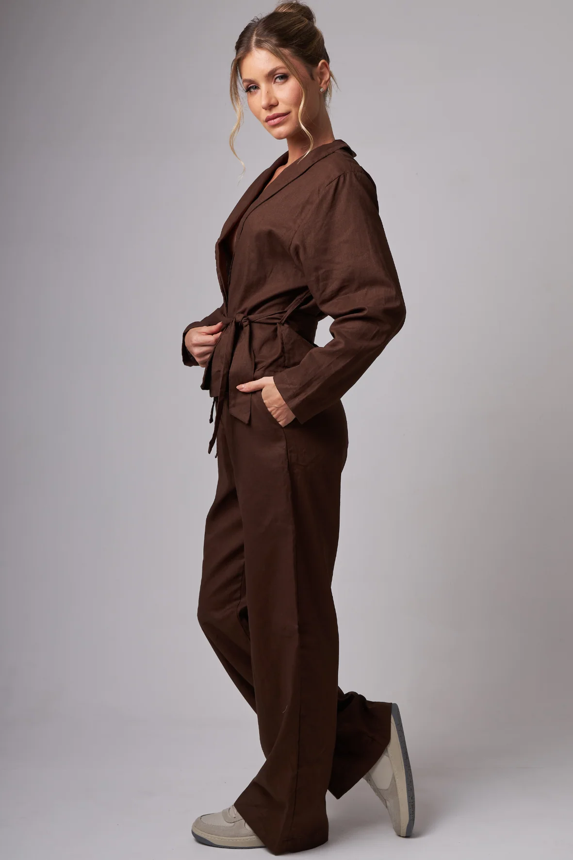 Wide leg Linho Dark Brown - Image 3